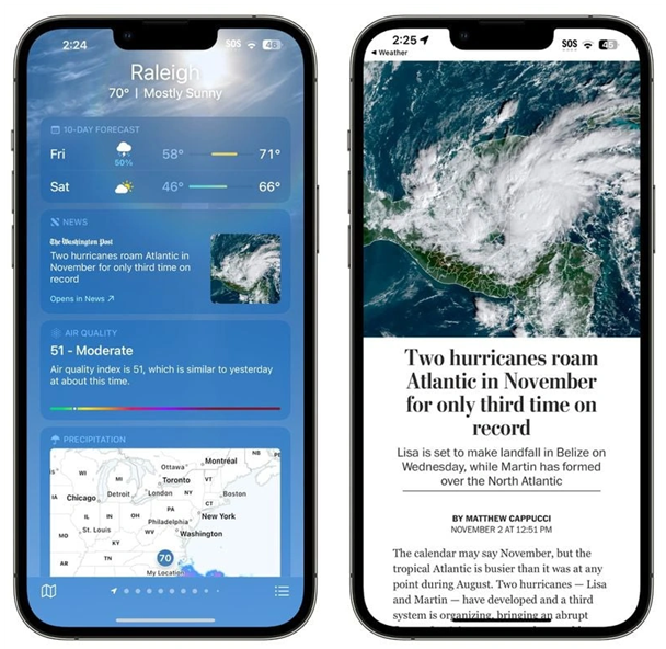 曲水苹果14维修分享iPhone 14手机如何看天气时顺带看新闻 