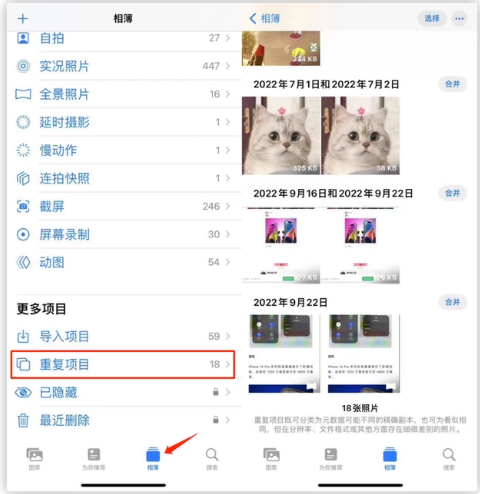 曲水苹果手机维修分享iOS 16 中相册重复项目功能使用方法 