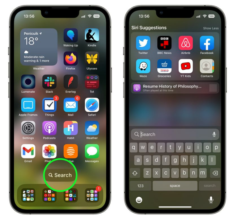 曲水苹果手机维修分享升级到 iOS 16 后，如何删除主屏幕上的搜索按钮 